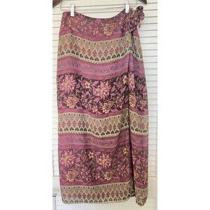 Y2K Charter Club Full Length Wrap Brown Skirt Floral Paisley Boho Size 10 Gypsy